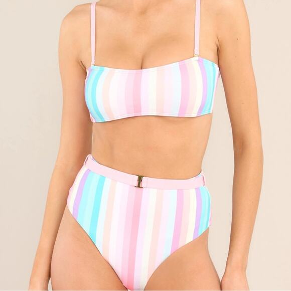 NWT Beach Joy ocean dreams Bikini Set Multicolor striped belted bottom medium - Picture 1 of 9